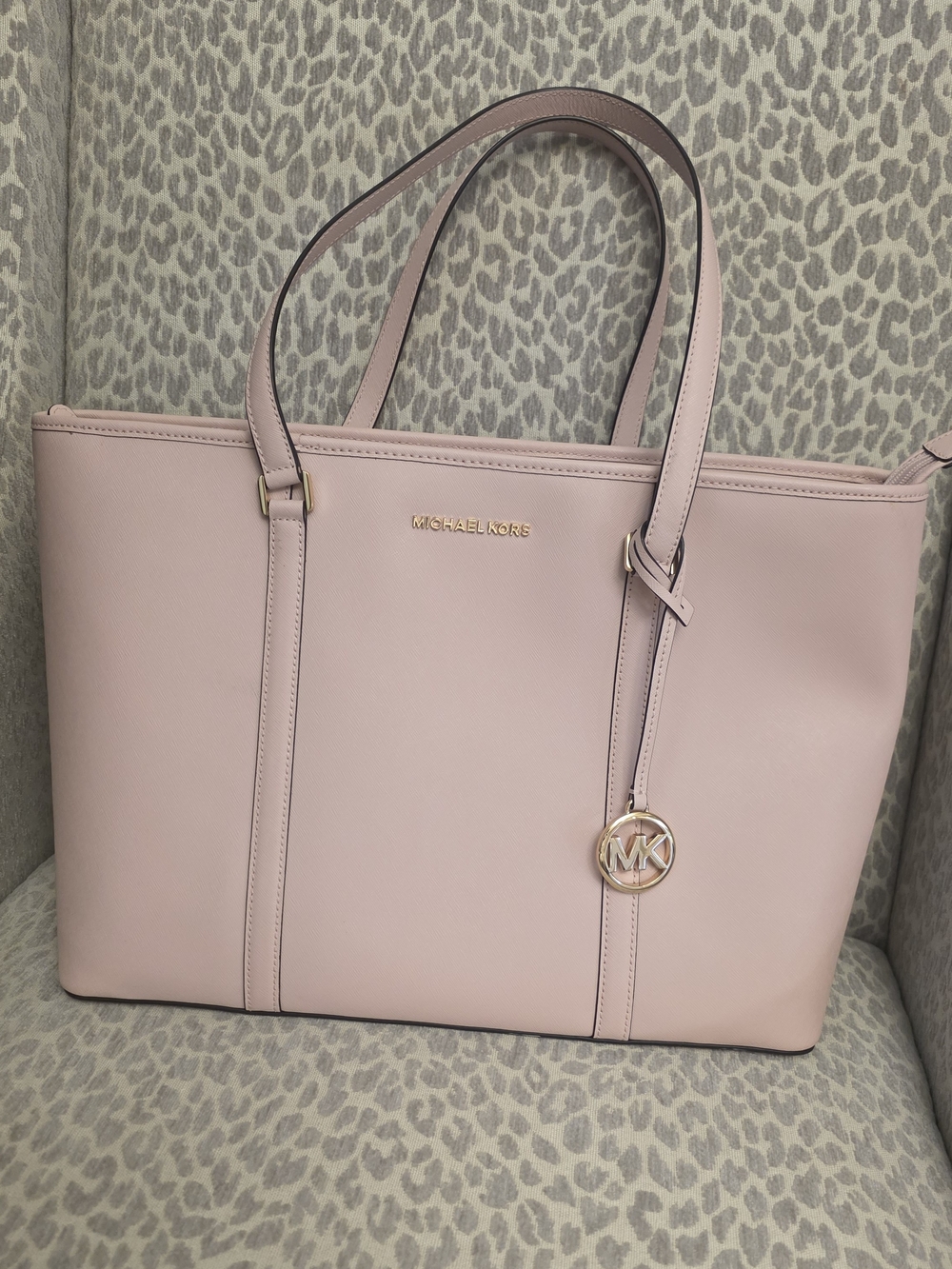 Michael Kors Blush Pink Leather Tote with Gold MK Charm